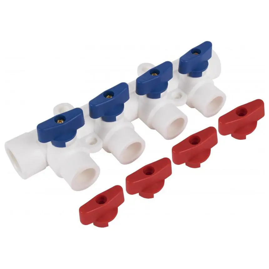 Изображение товара Коллектор с шаровыми кранами Vieir 2302363107197 32x20 мм 4 выхода полипропилен