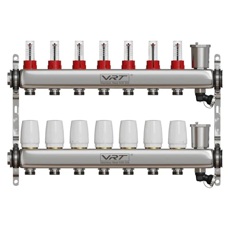 Изображение товара Коллекторная группа для радиаторного отопления VRT 530146 7 выходов 1 дюйм нержавейка