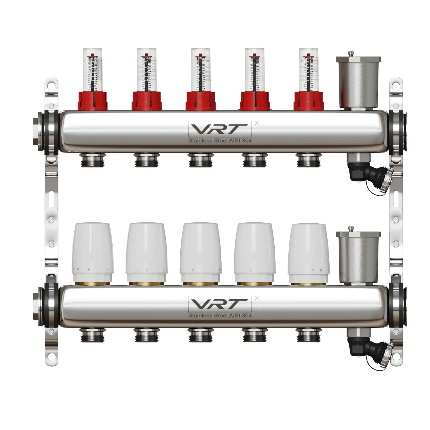 Изображение товара Коллекторная группа с расходомерами Vrt 530144 3/4"x1" евроконус 5 выходов нержавеющая сталь