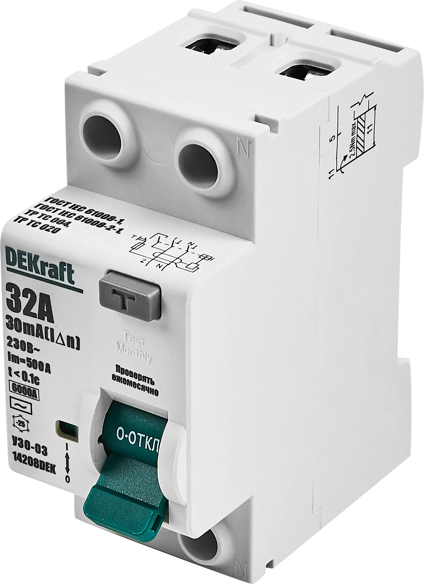Изображение товара УЗО Dekraft ВДТ УЗО-03 2P 32А 30мА 6кА