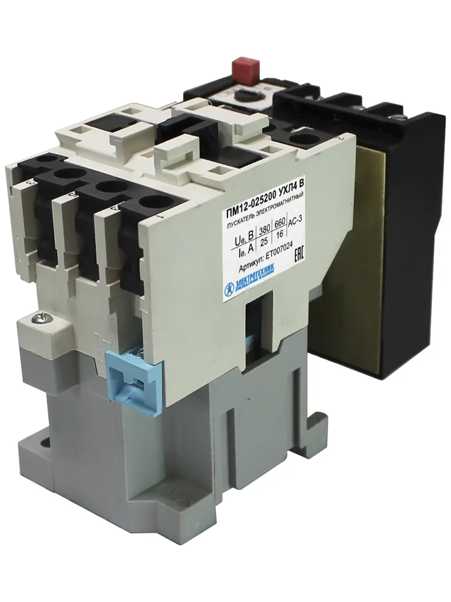 Изображение товара Пускатель электромагнитный Электротехник ПМ12-025200 УХЛ4 В 110В/50Гц 1з 25А нереверсивный с реле РТТ-131 212-287А IP00