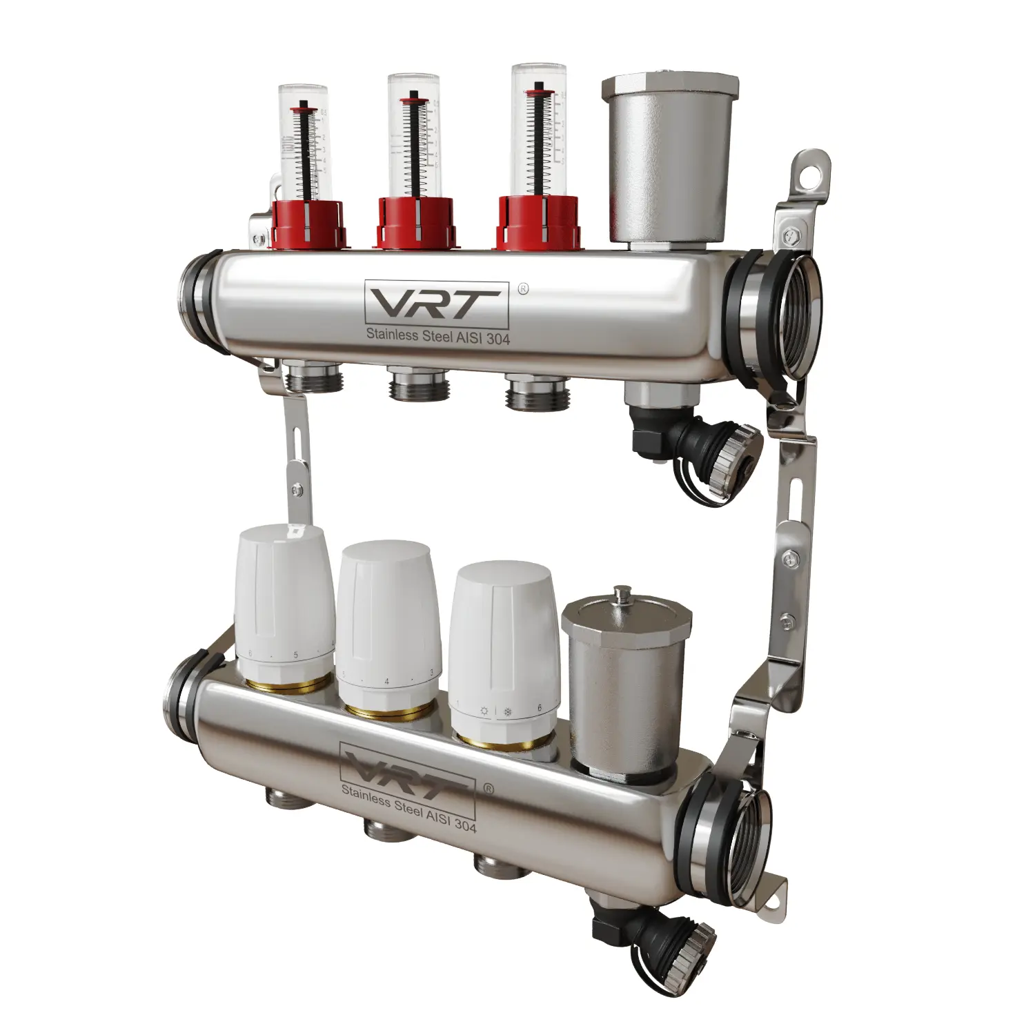 Изображение товара Коллекторная группа с расходомерами VRT 3 выхода 1" нержавеющая сталь для отопления