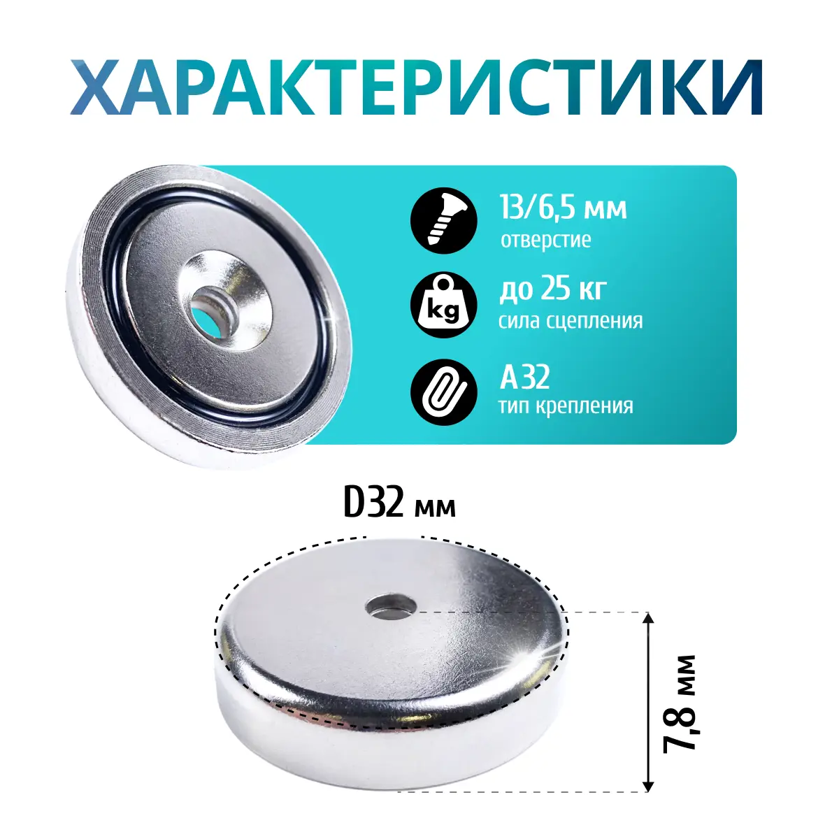 Изображение товара Магнитное крепление Magtrade с отверстием А32 упаковка 2 шт.