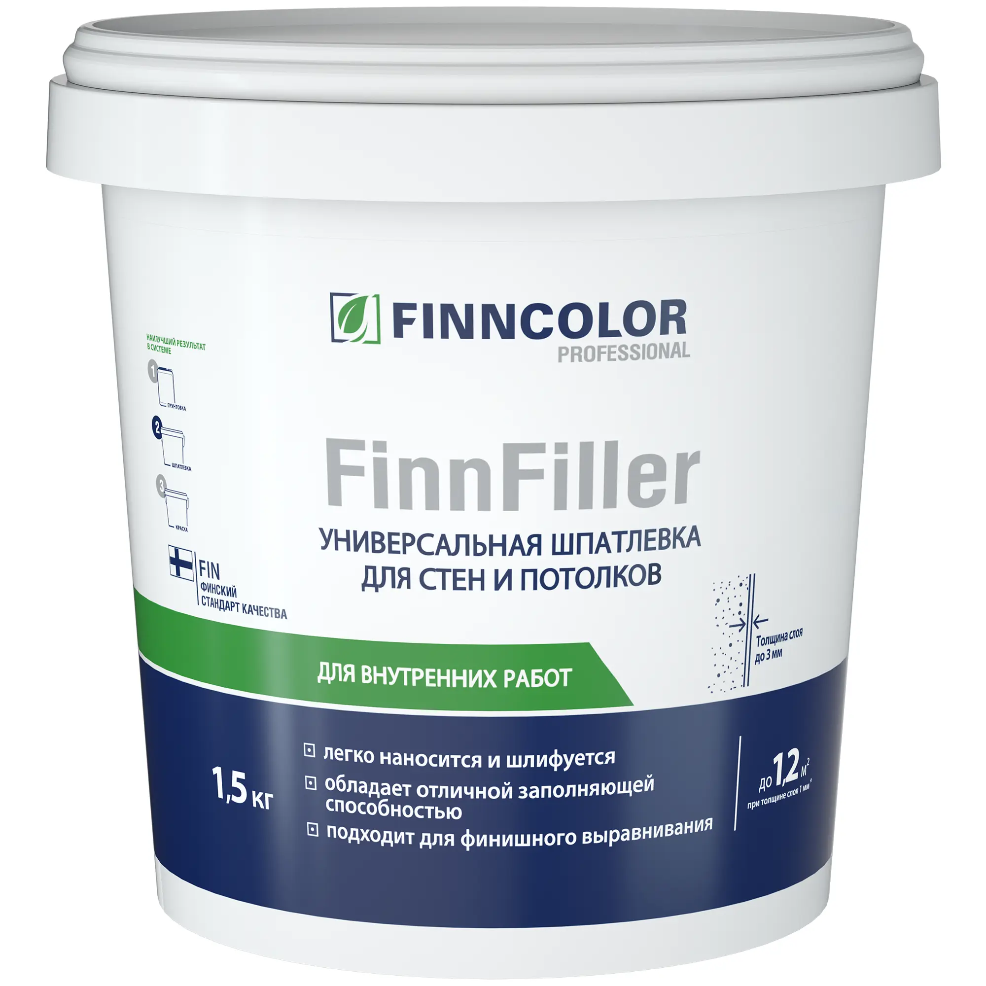 Изображение товара Акриловая финишная шпаклевка Finnfiller 0.9 л для внутренних работ