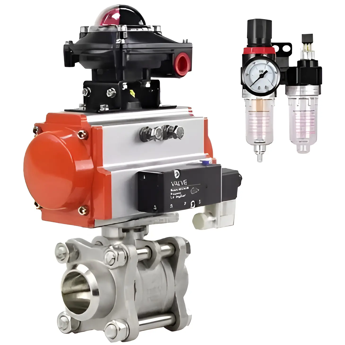 Изображение товара Кран шаровой DN.ru D160-11432 65x65 мм нержавеющая сталь PN63 автоматизированный с пневмоприводом