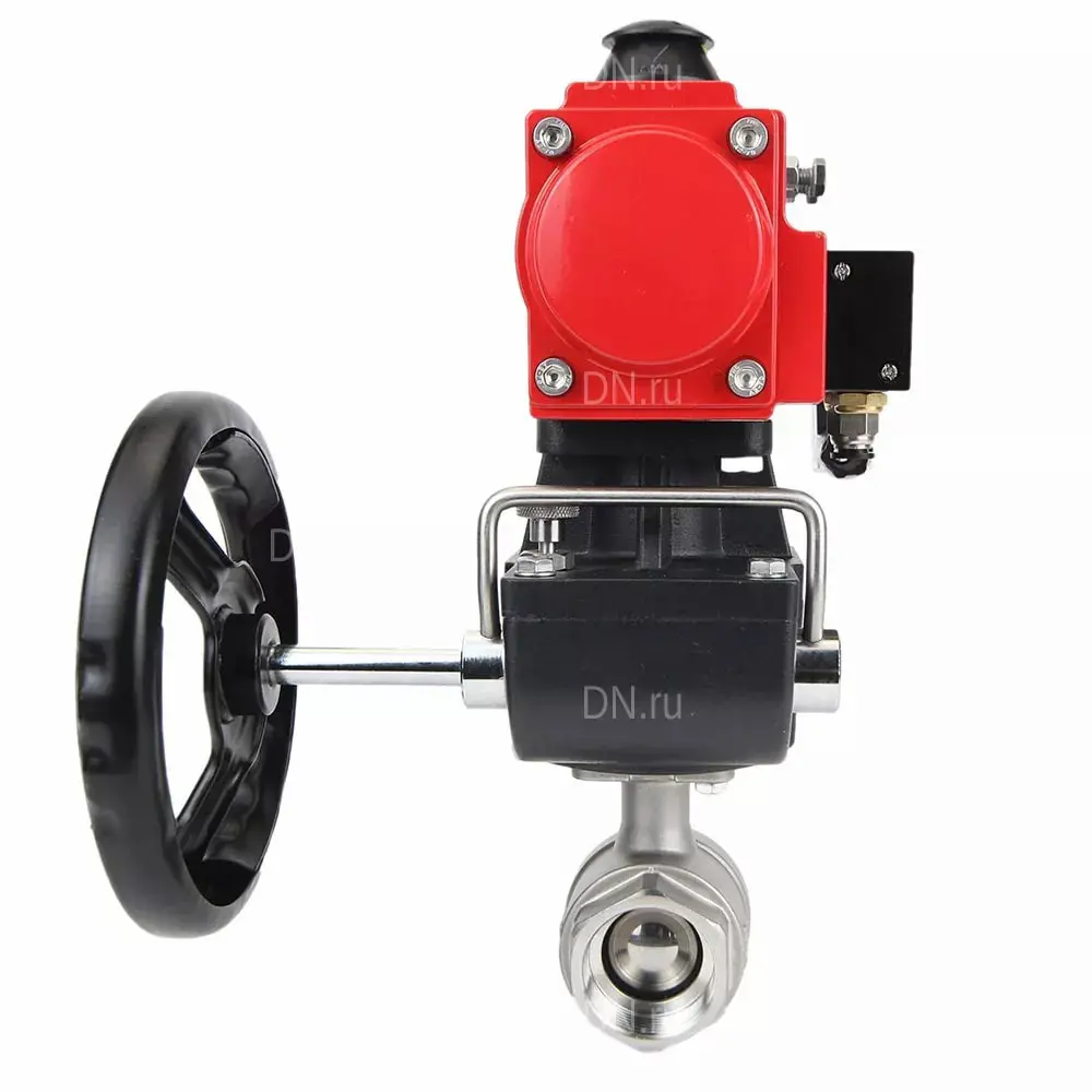Изображение товара Кран шаровой полнопроходной DN32 DN.ru PN63 нержавеющая сталь с пневмоприводом