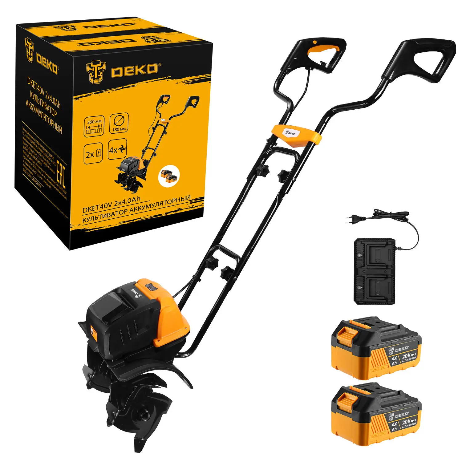 Изображение товара Культиватор аккумуляторный Deko DKET40V 2x20В 2x4.0Ач