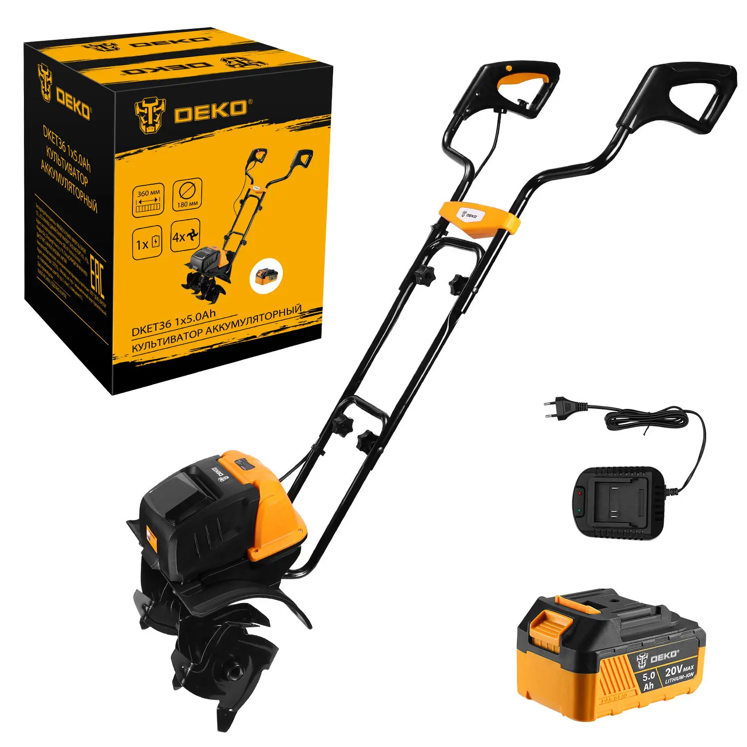 Изображение товара Культиватор аккумуляторный Deko DKET36 20В 1x5.0Ач