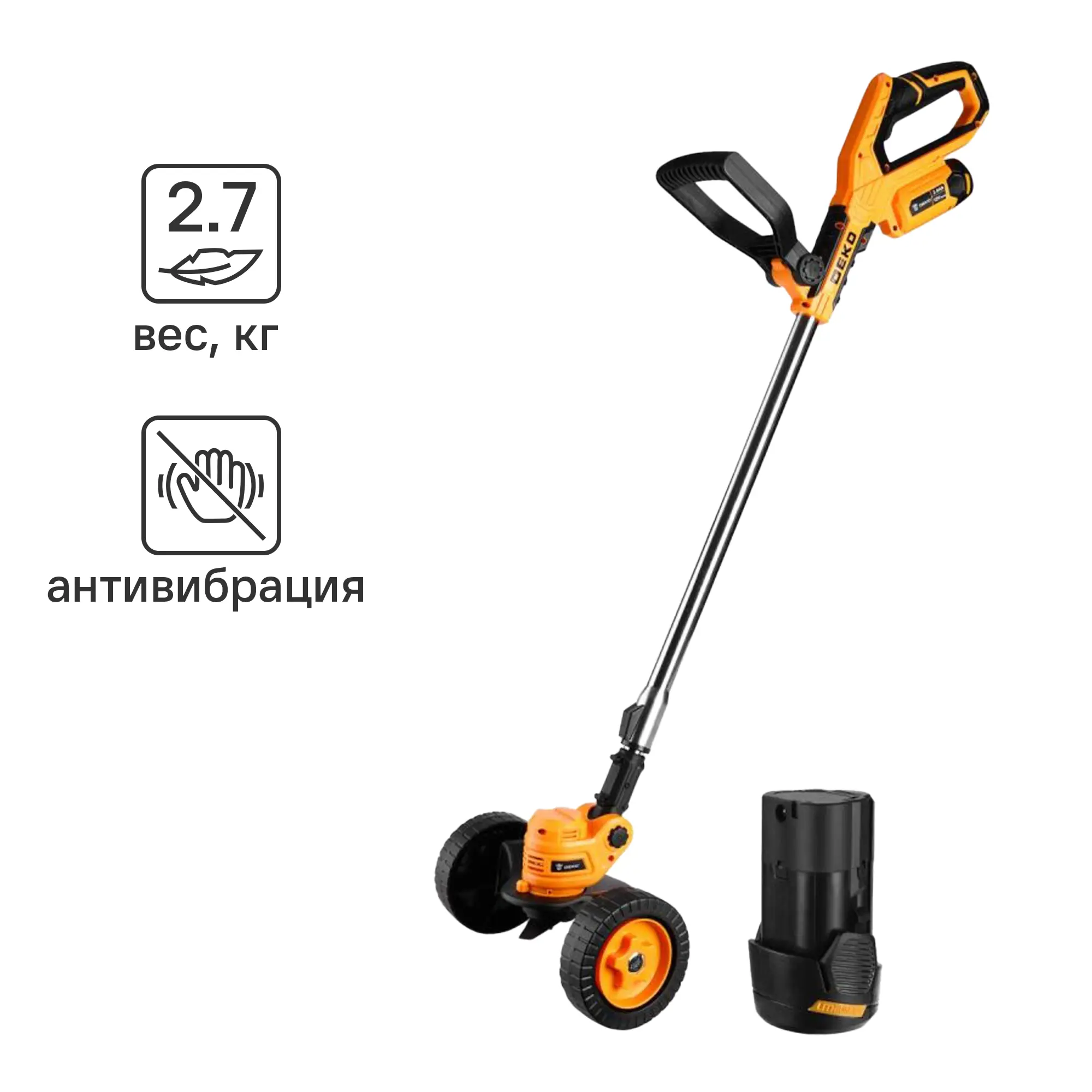 Изображение товара Аккумуляторный триммер Deko DKTR12 12 В для газонов с двумя аккумуляторами