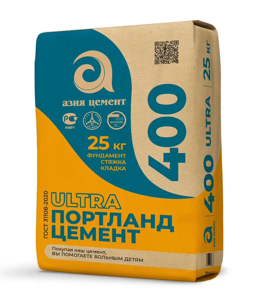 Изображение товара Цемент Азия Цемент M400 ЦЕМ II А-П 32.5 Н 25 кг универсальный морозостойкий