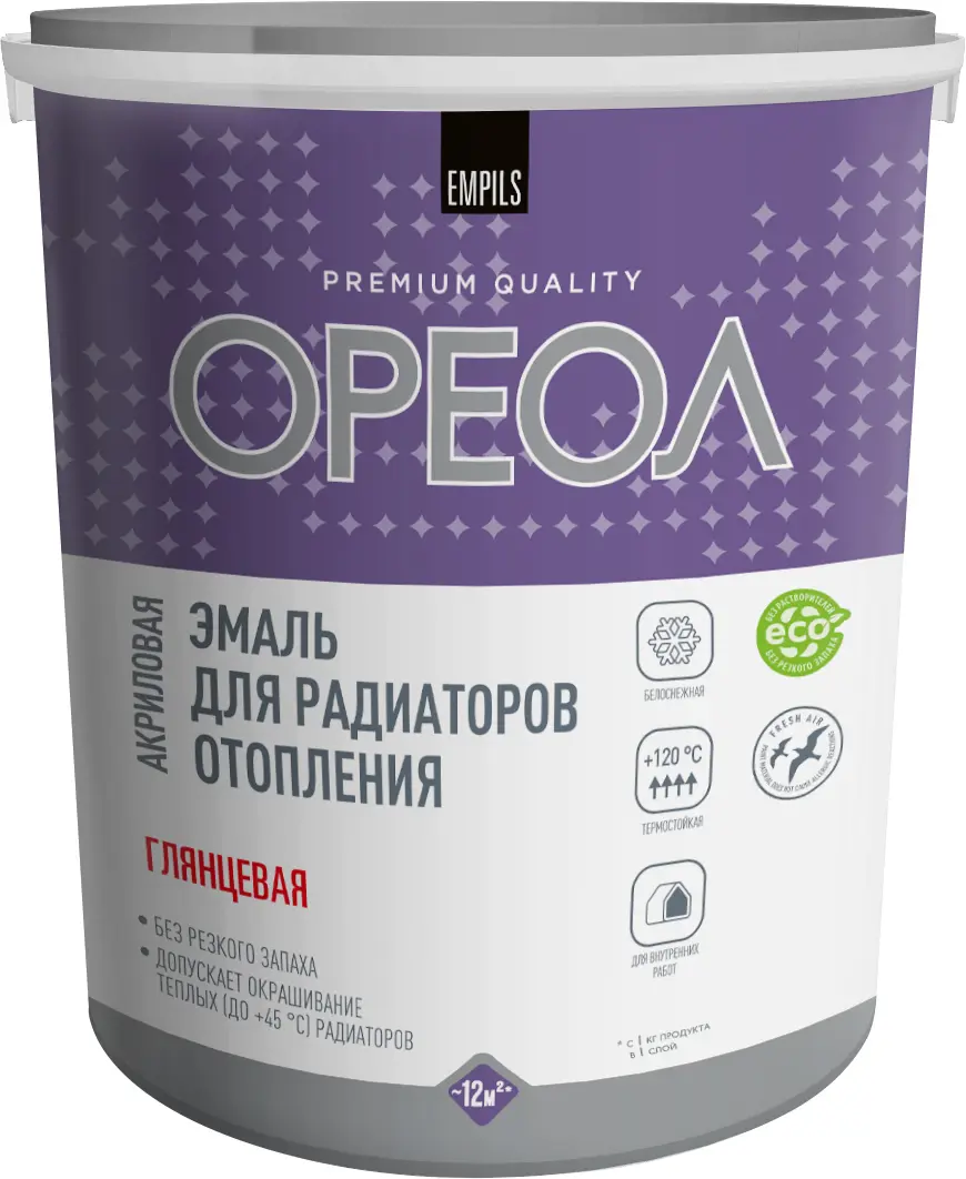 Изображение товара Эмаль для радиаторов Ореол глянцевая 3 кг - водная, морозостойкая, белая