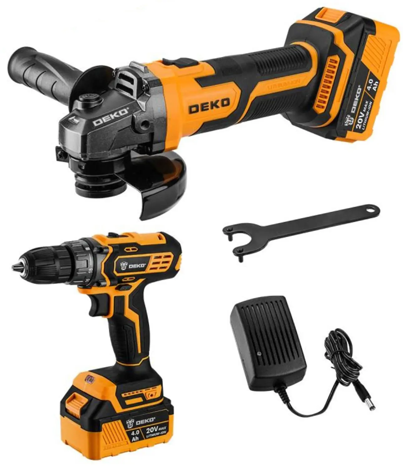 Изображение товара Набор аккумуляторного инструмента DEKO с дрелью и шлифмашиной 2 аккумулятора