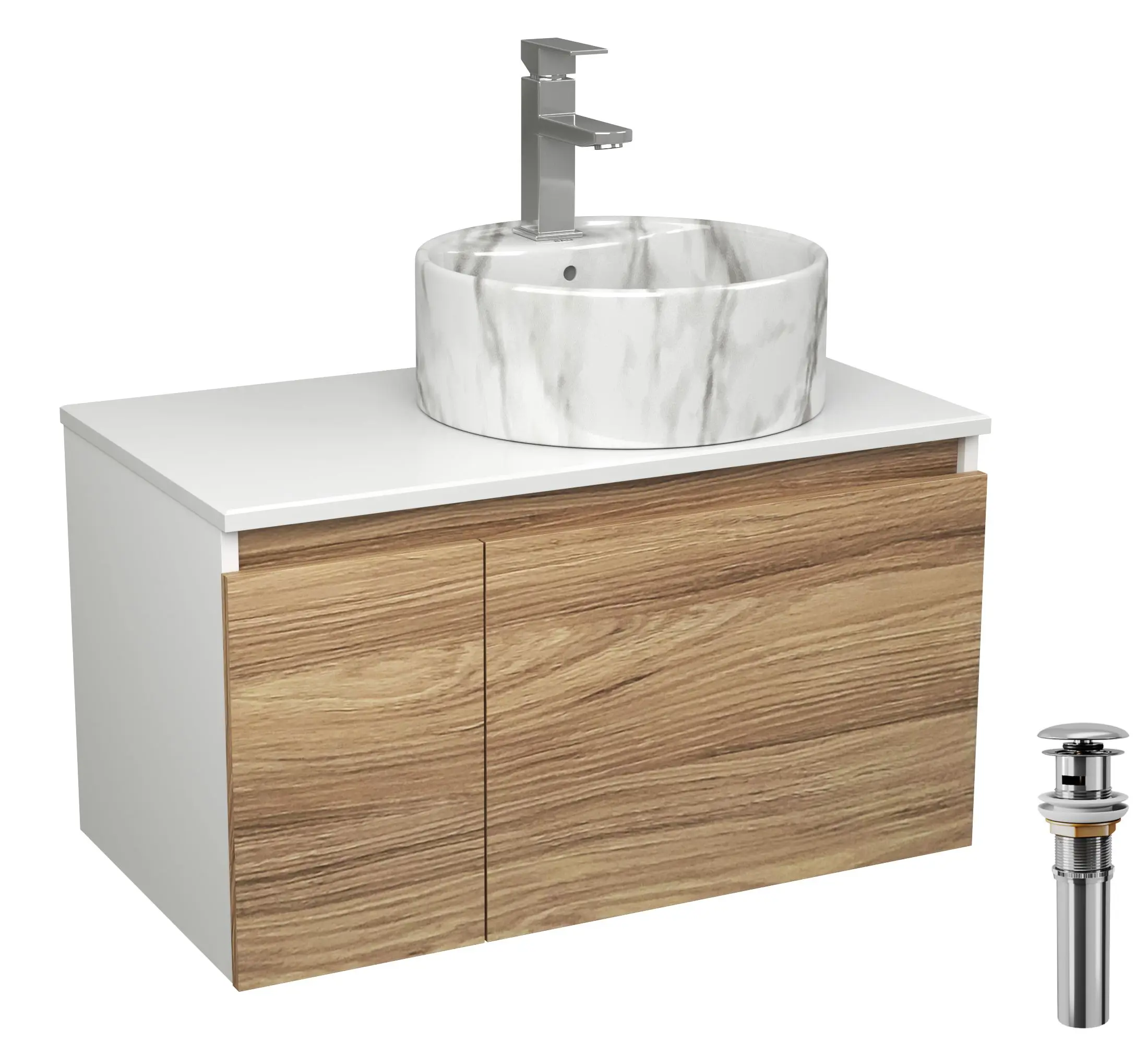 Изображение товара Комплект: тумба Bauedge Bau Dream Blackwood 80 BD2977 Раковина накладная Element D41 мрамор смеситель Hotel Stil нерж сталь выпуск клик клак хром