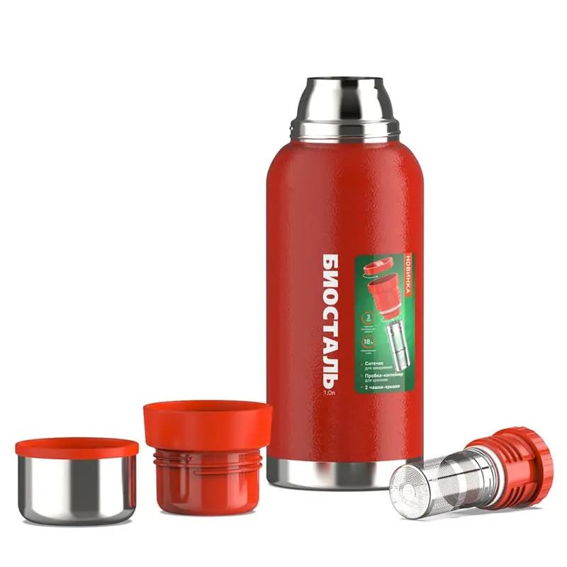 Изображение товара Термос 1000 мл Biostal Охота колба из нержавеющей стали цвет красный