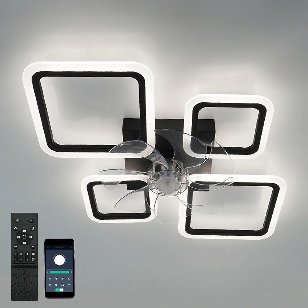 Изображение товара Люстра-вентилятор потолочный лопастной светодиодный Estares Fan Oval 70W+18W 15 м² регулируемый белый свет цвет черный