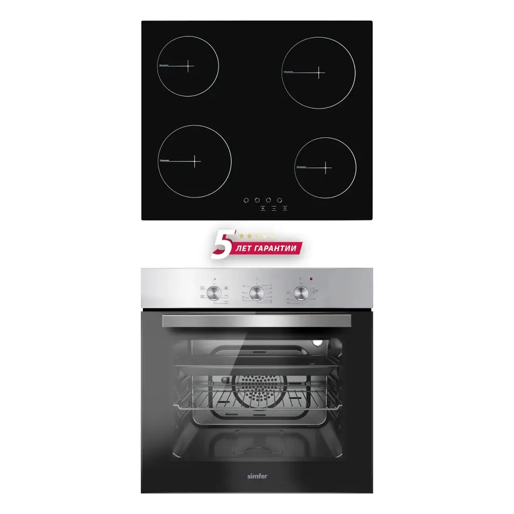 Изображение товара Комплект бытовой техники варочная панель и встраиваемая электрическая духовка SIMFER S65M020 цвет нержавеющая сталь