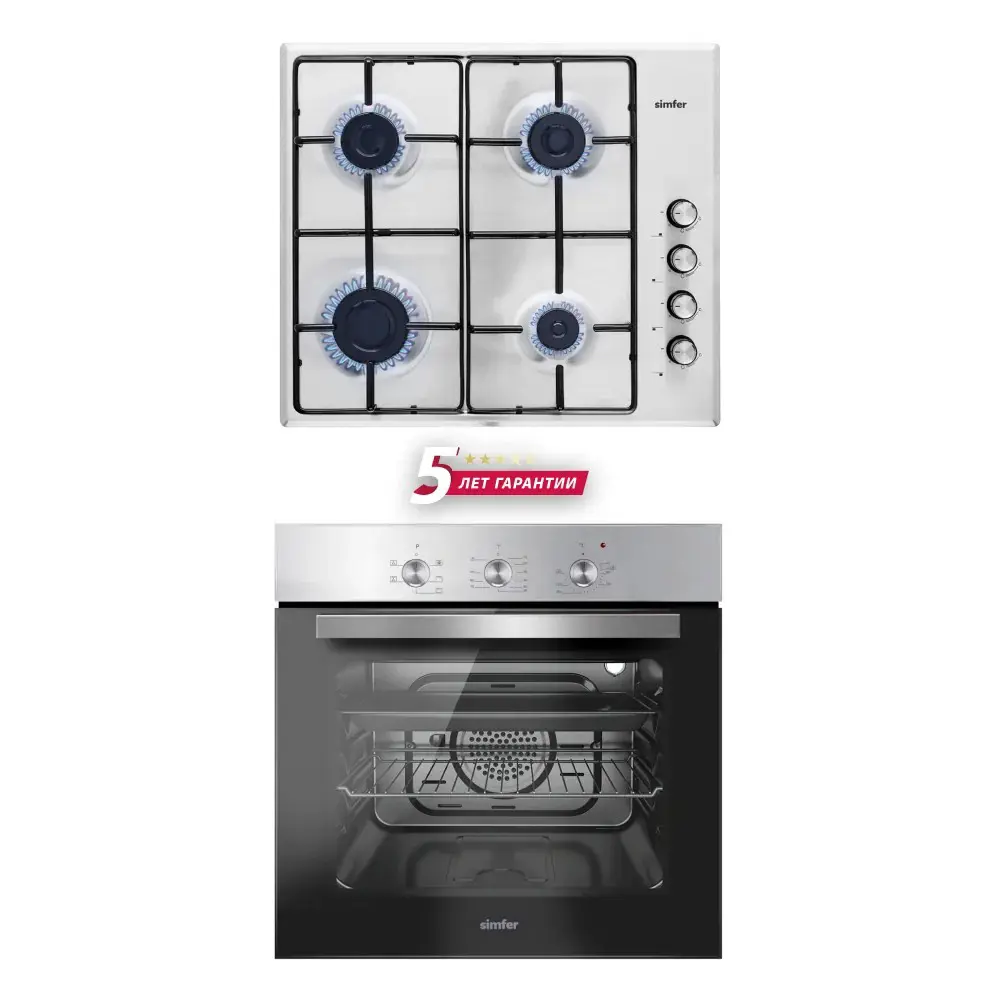 Изображение товара Комплект бытовой техники варочная панель и встраиваемая электрическая духовка SIMFER S66M411 цвет нержавеющая сталь