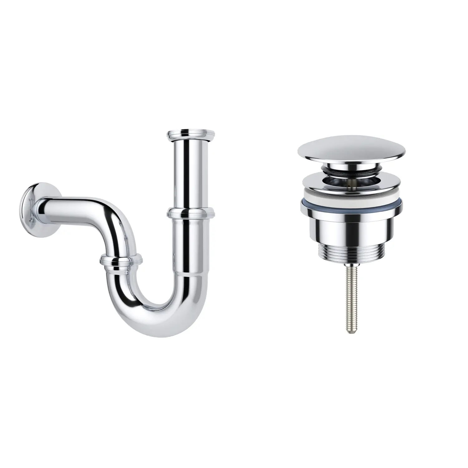 Изображение товара Программо-набор 2 в 1 Wellsee Drainage System с сифоном и клапаном для раковины, хром