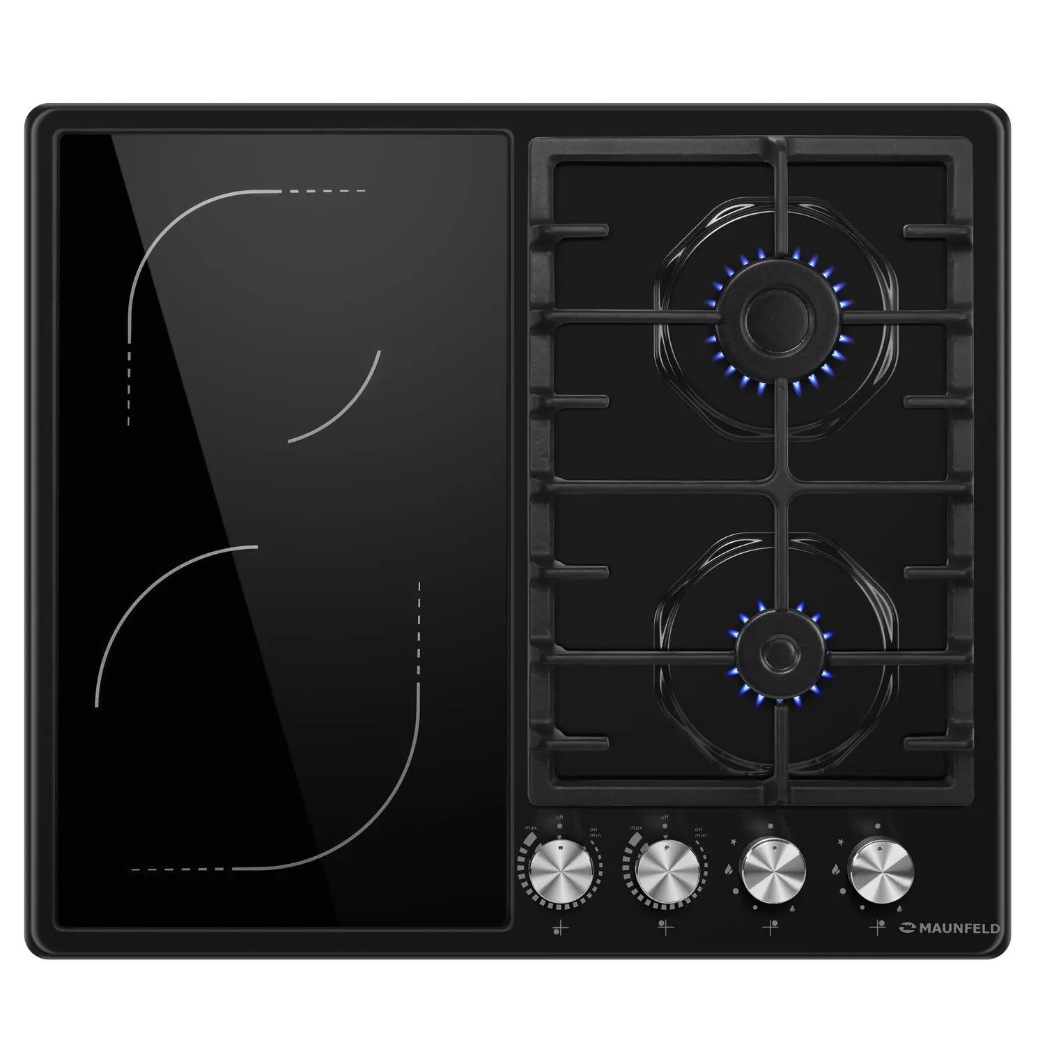 Изображение товара Комбинированная варочная панель Maunfeld 4 конфорки 59x51.5 см цвет черный