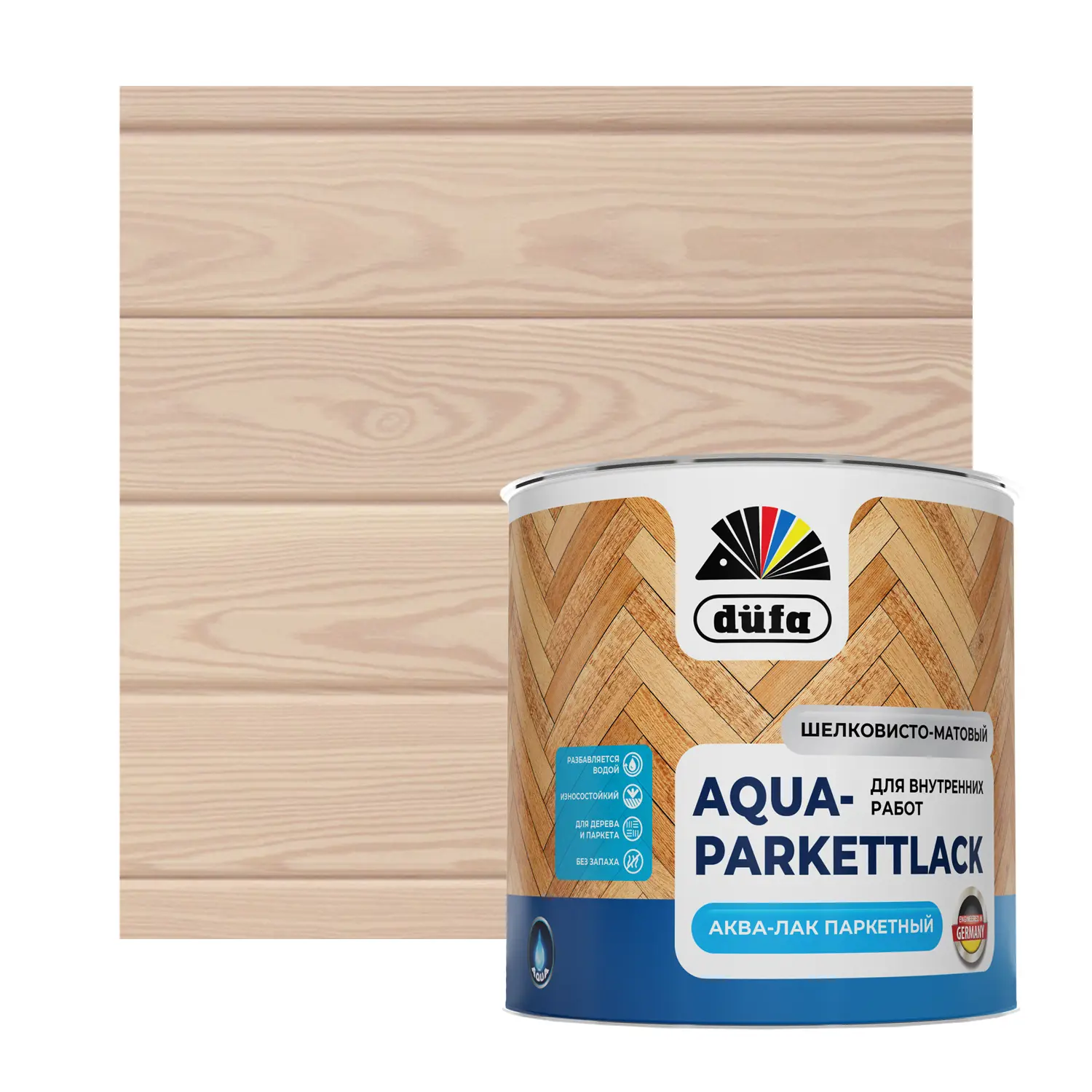 Изображение товара Паркетный лак Dufa Aqua-Parkettlack шелково-матовый 0.75л прозрачный водная основа