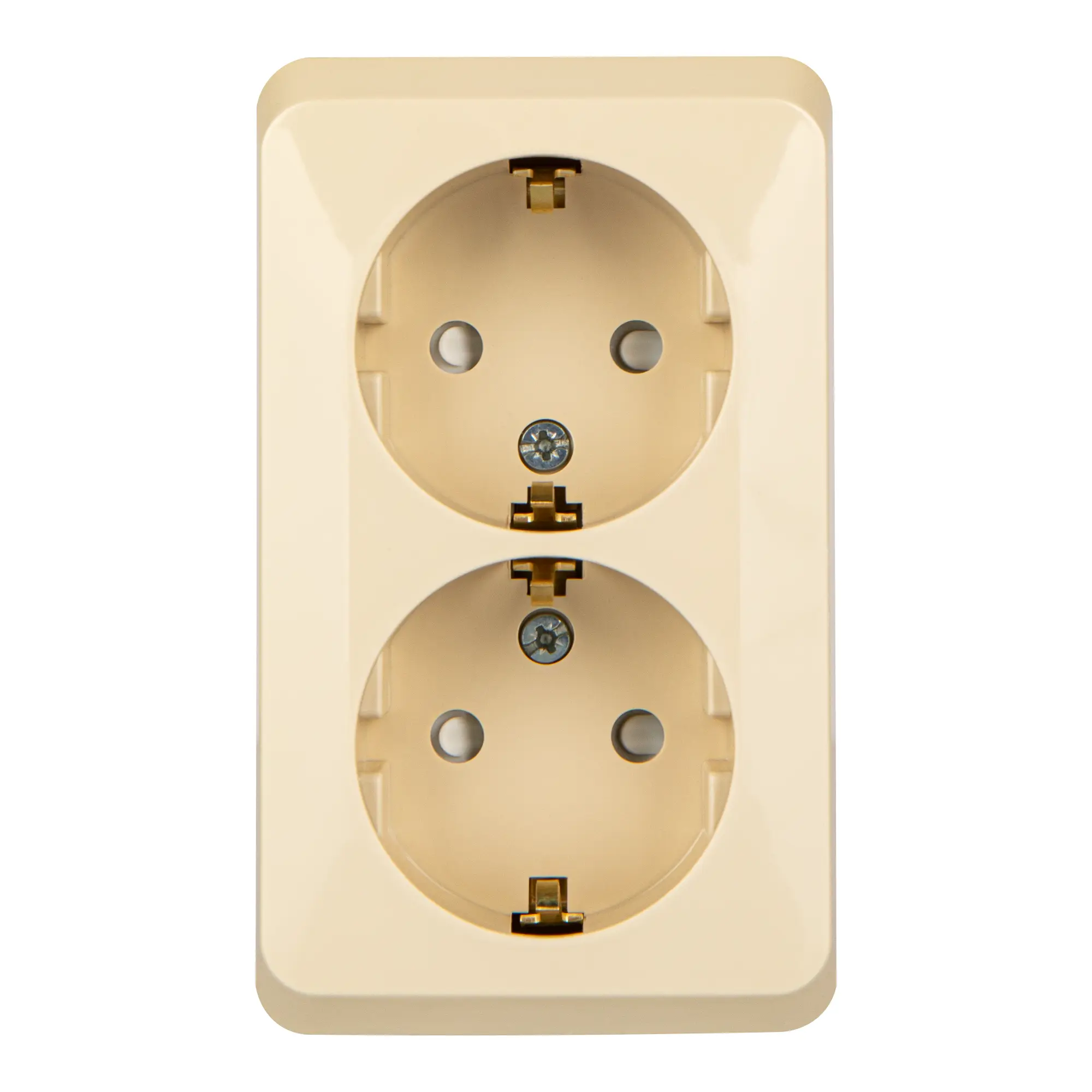 Изображение товара Розетка двойная накладная Systeme Electric Этюд с заземлением со шторками цвет кремовый