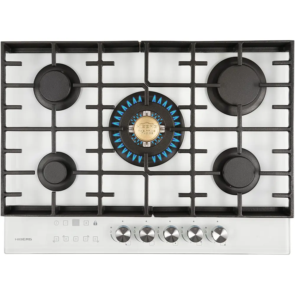 Изображение товара Газовая варочная панель Hiberg VM 7155 W 69 см 5 конфорок цвет белый