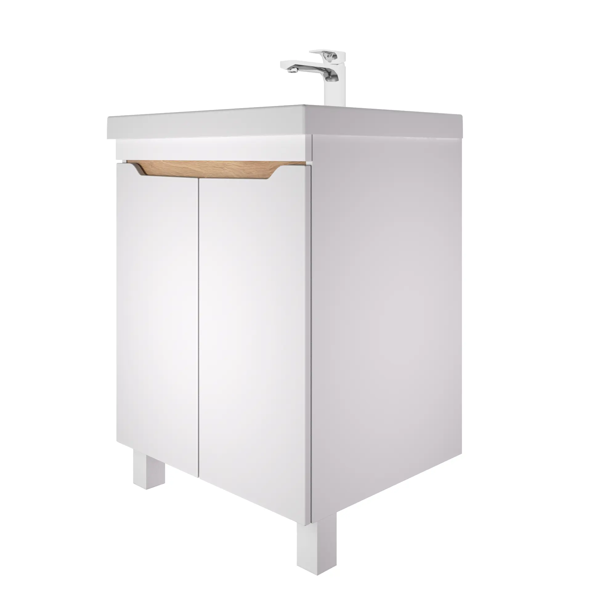 Изображение товара Тумба под раковину Руан 57 см белый с дубом сонома напольная Россия