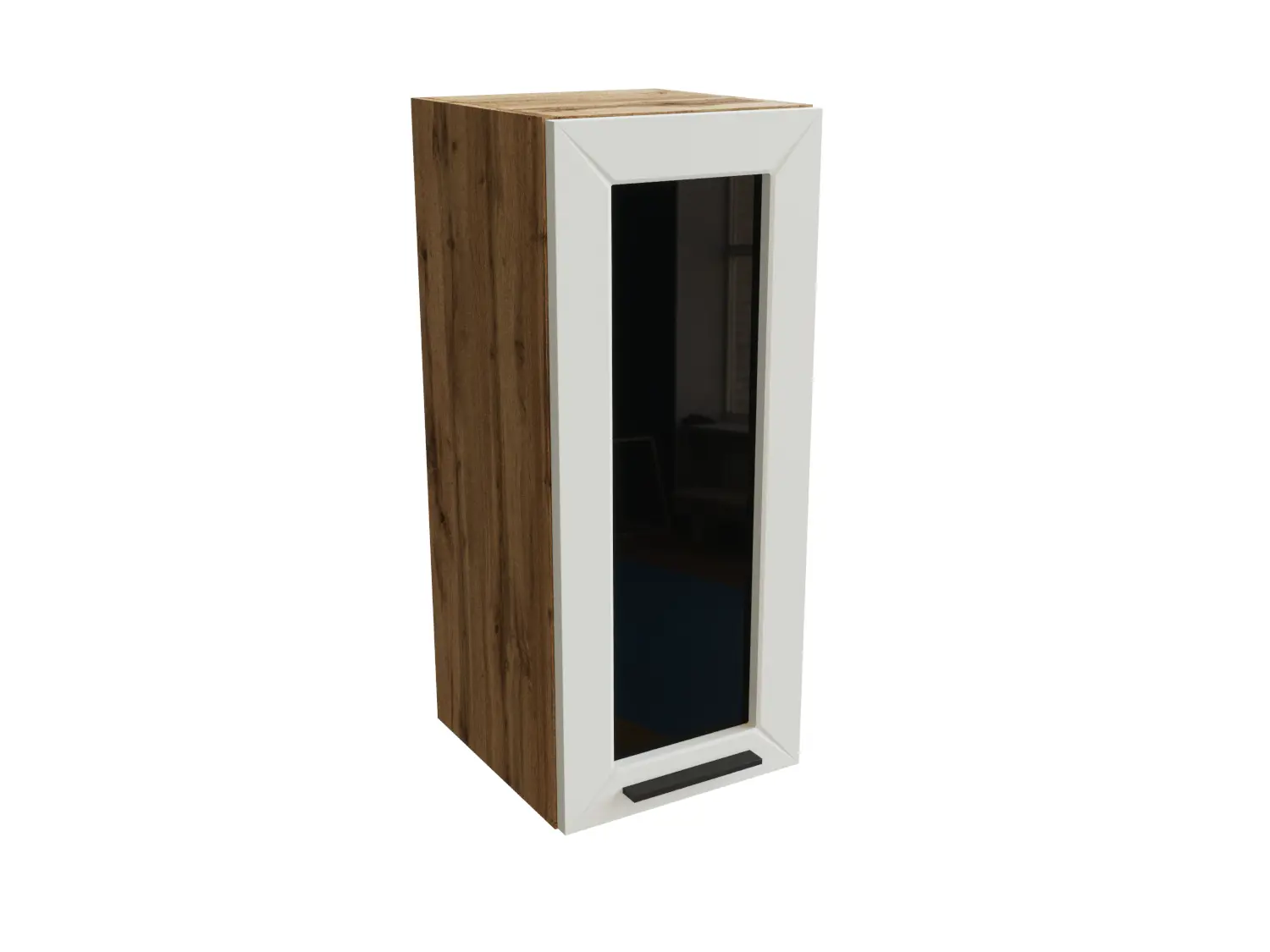 Изображение товара Навесной шкаф Глетчер верхний со стеклом 30x71.60x31.80 см фасад белый ЛДСП каркас дуб вотан ЛДСП Сурская Мебель