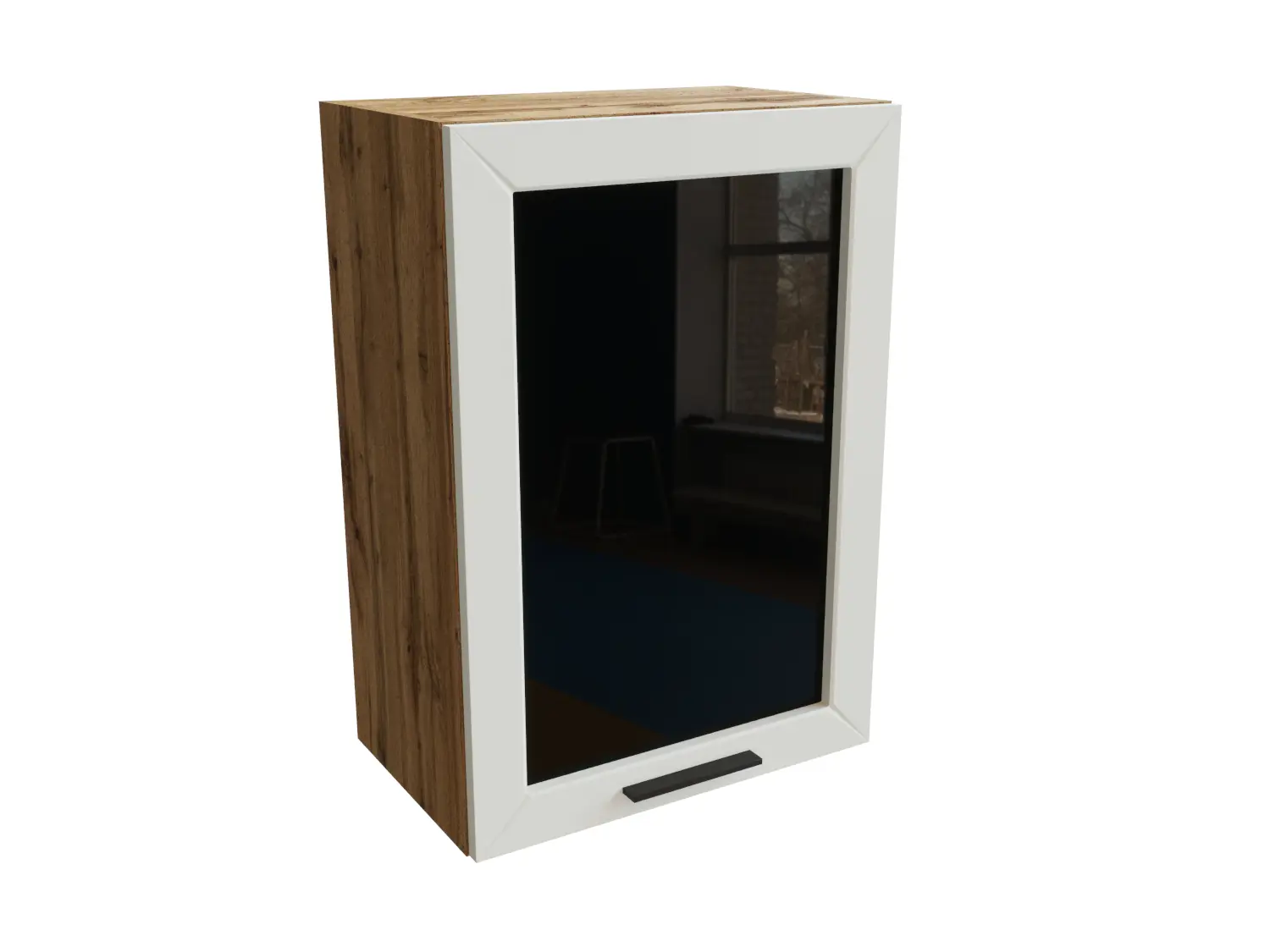 Изображение товара Навесной шкаф Глетчер верхний со стеклом 50x71.60x31.80 см фасад белый ЛДСП каркас дуб вотан ЛДСП Сурская Мебель