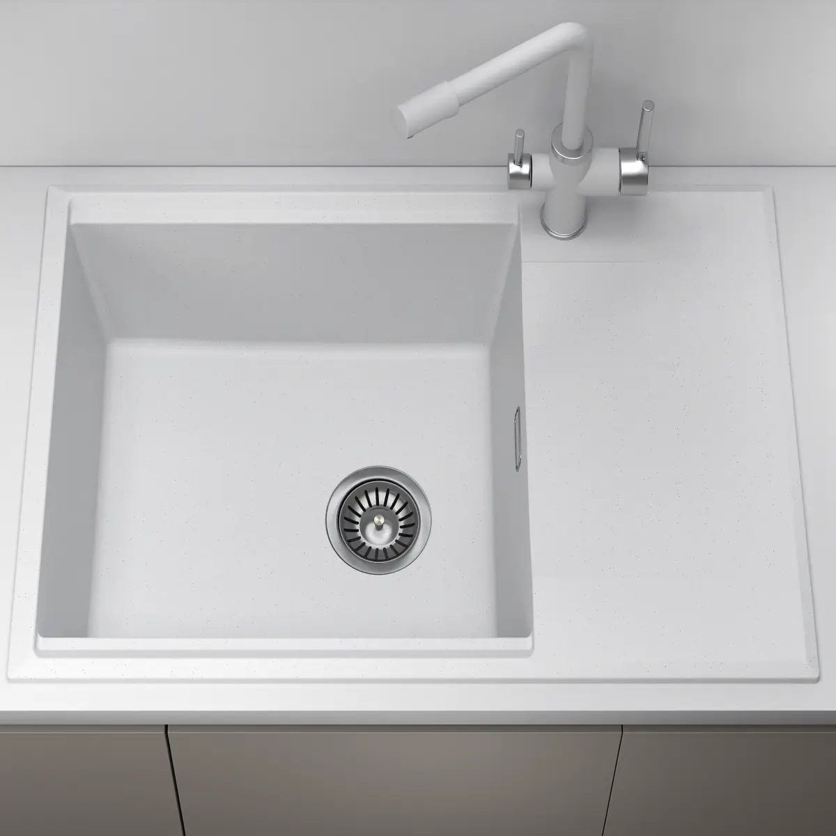 Изображение товара Мойка для кухни врезная Online comfort 7810, кварцевый песок, белая