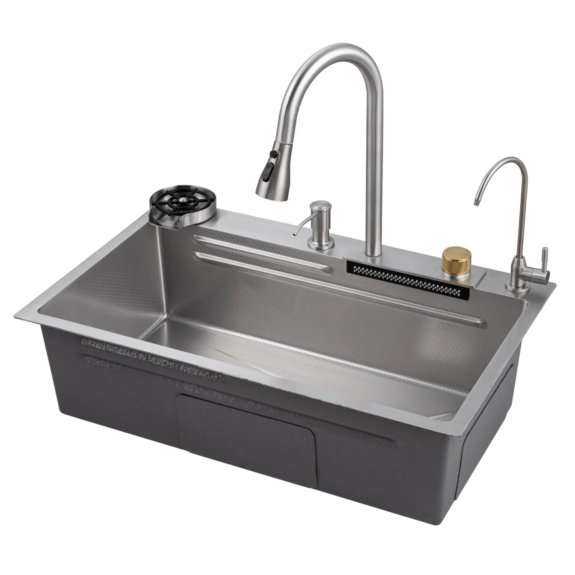 Изображение товара Мойка для кухни врезная с дозатором Savol S-Sc003L 46x75 см глубина чаши 22 см нержавеющая сталь цвет сатин