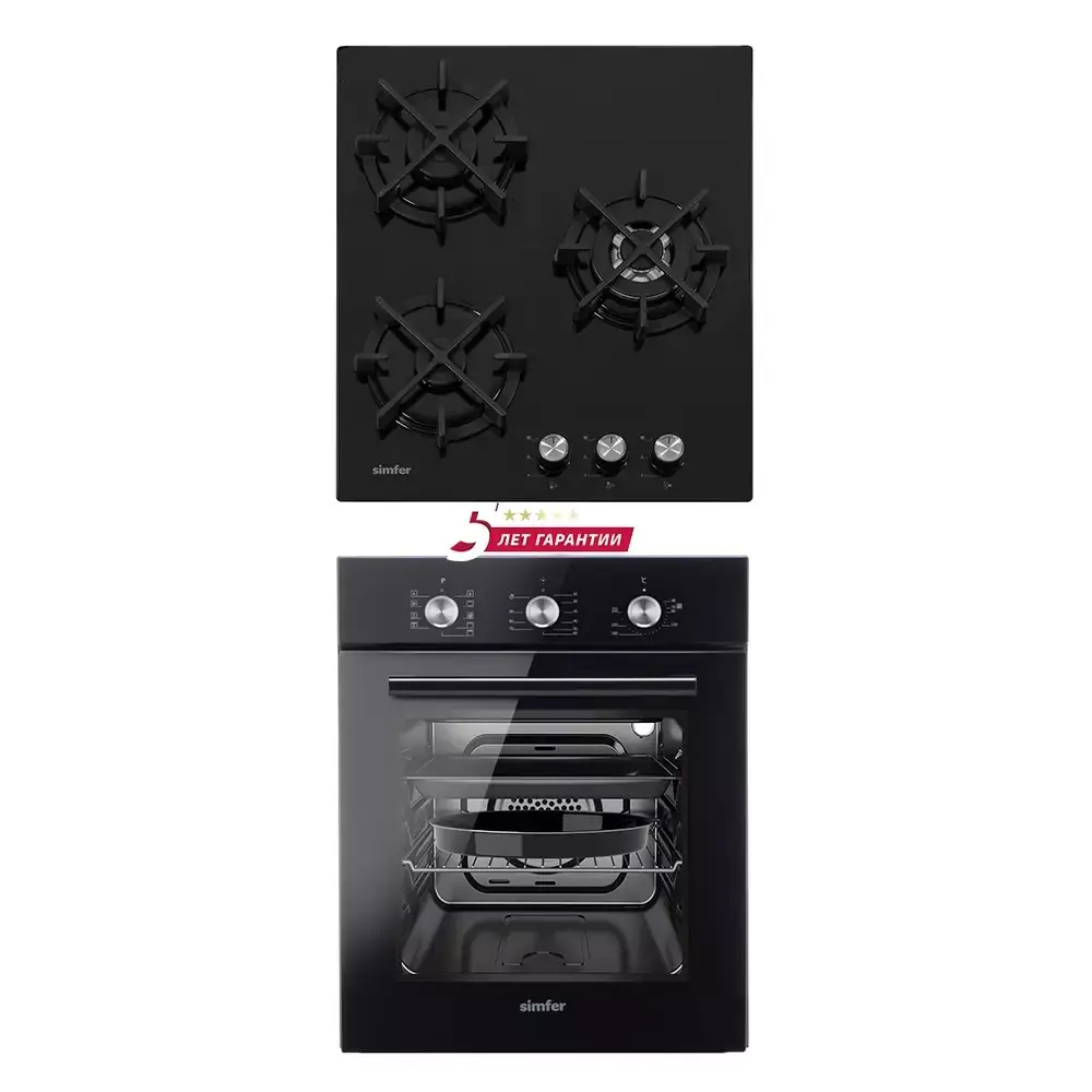 Изображение товара Комплект встраиваемой бытовой техники 2 предмета Simfer варочная панель и духовой шкаф цвет черный