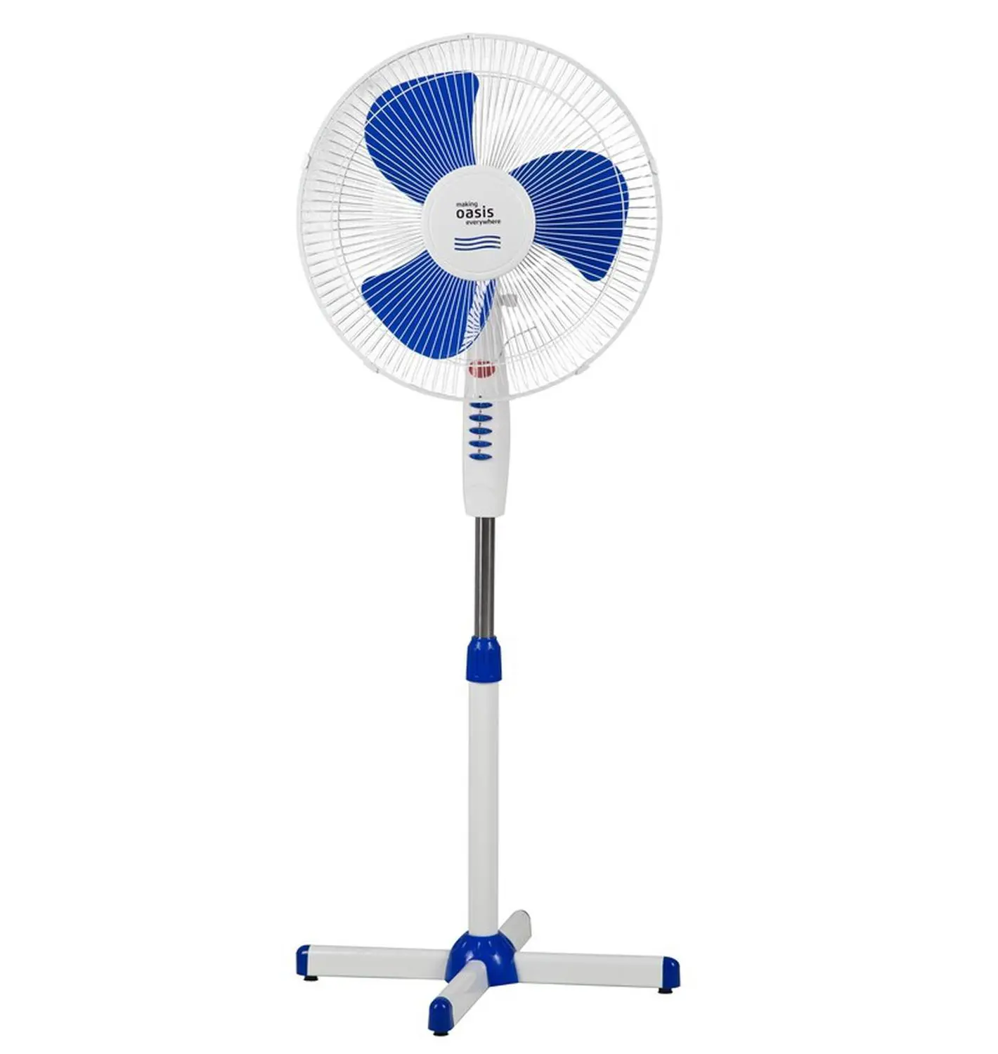 Изображение товара Напольный вентилятор Oasis VF-40PWB 50 Вт, регулировки высоты и наклона, бело-синий дизайн