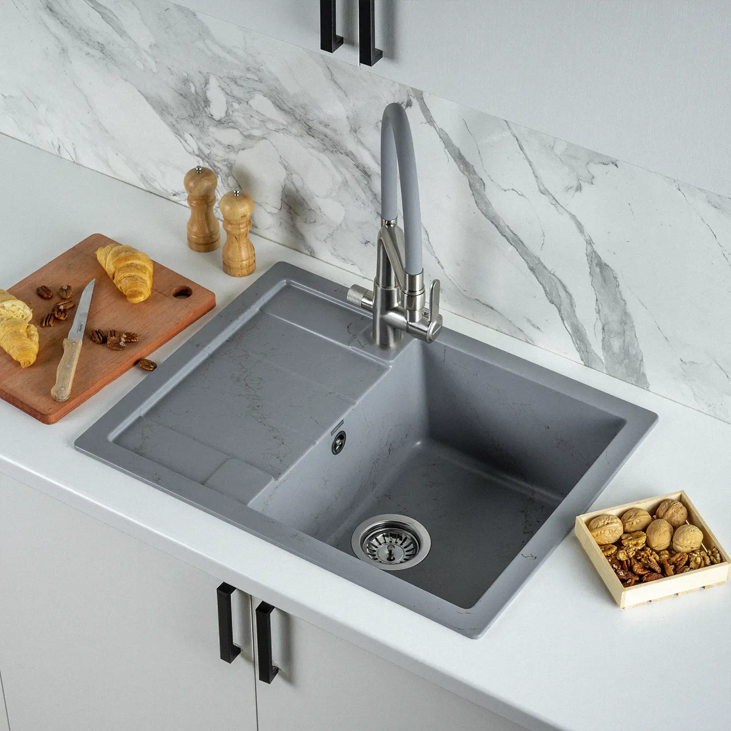 Изображение товара Кухонная мойка Wisent WB22-15 из искусственного камня, серо-золотой мрамор, 650x500 мм