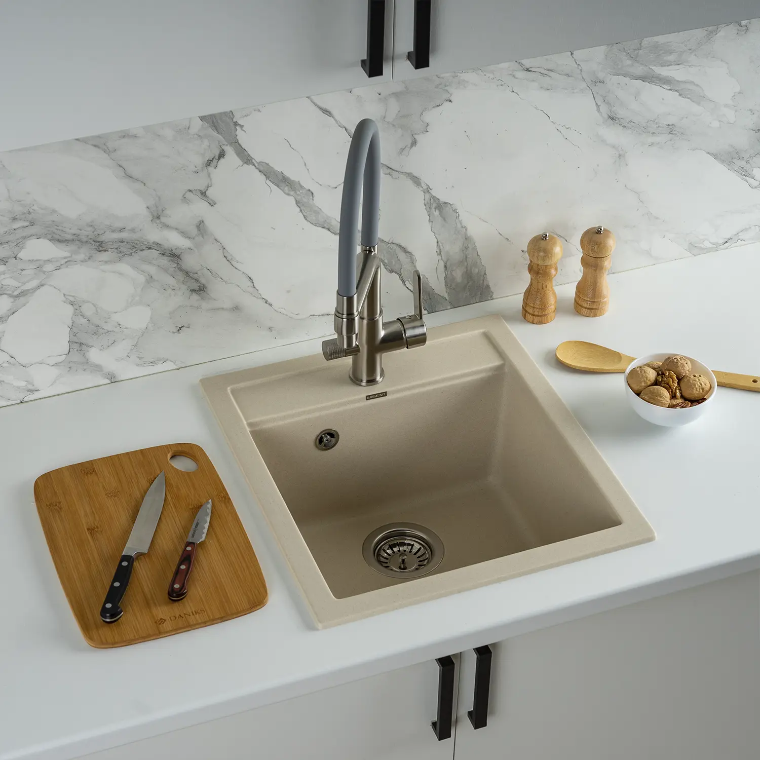 Изображение товара Мойка для кухни из искусственного камня WISENT MW450-30 крем 500x450 мм