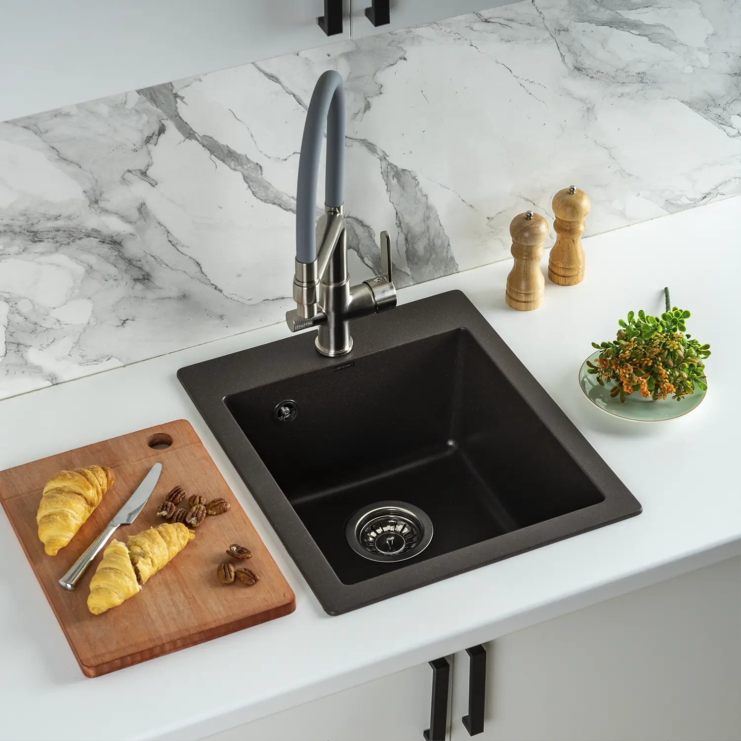 Изображение товара Мойка для кухни из искусственного камня Wisent MW420-27 кофе 410x490 мм