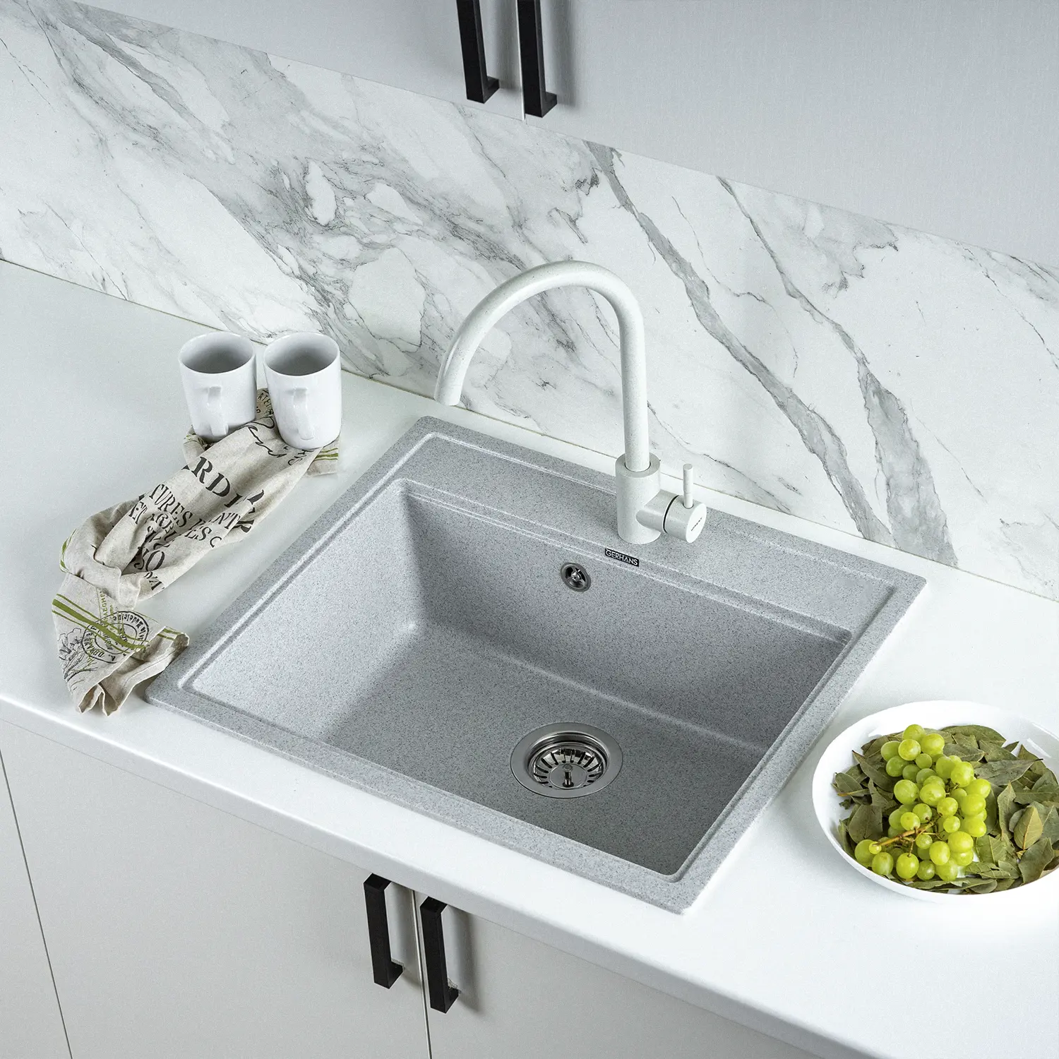 Изображение товара Мойка для кухни из искусственного камня Gerhans A12-19 седая 595х515 мм