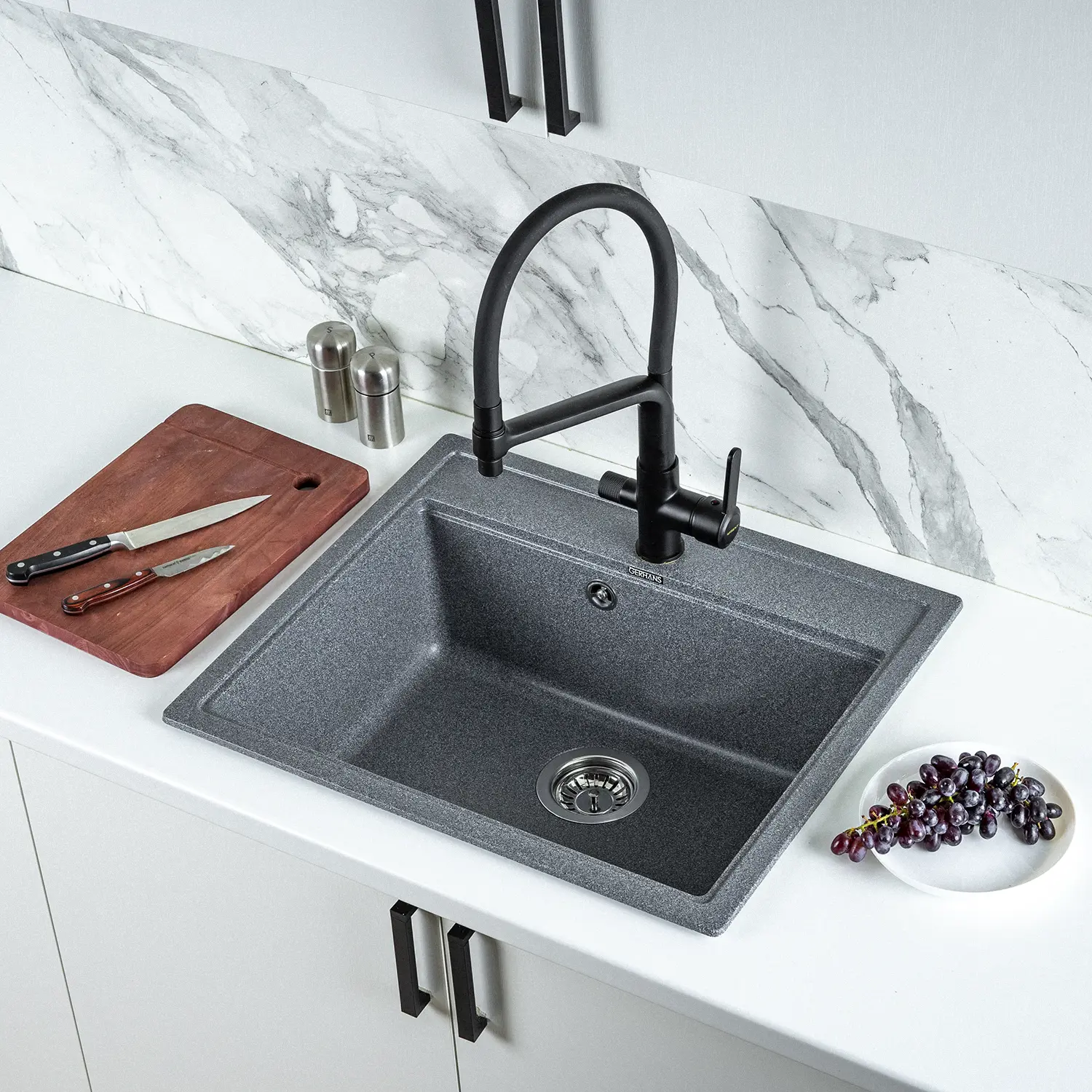 Изображение товара Кухонная мойка из искусственного камня Gerhans A12-24 графит 595х515 мм