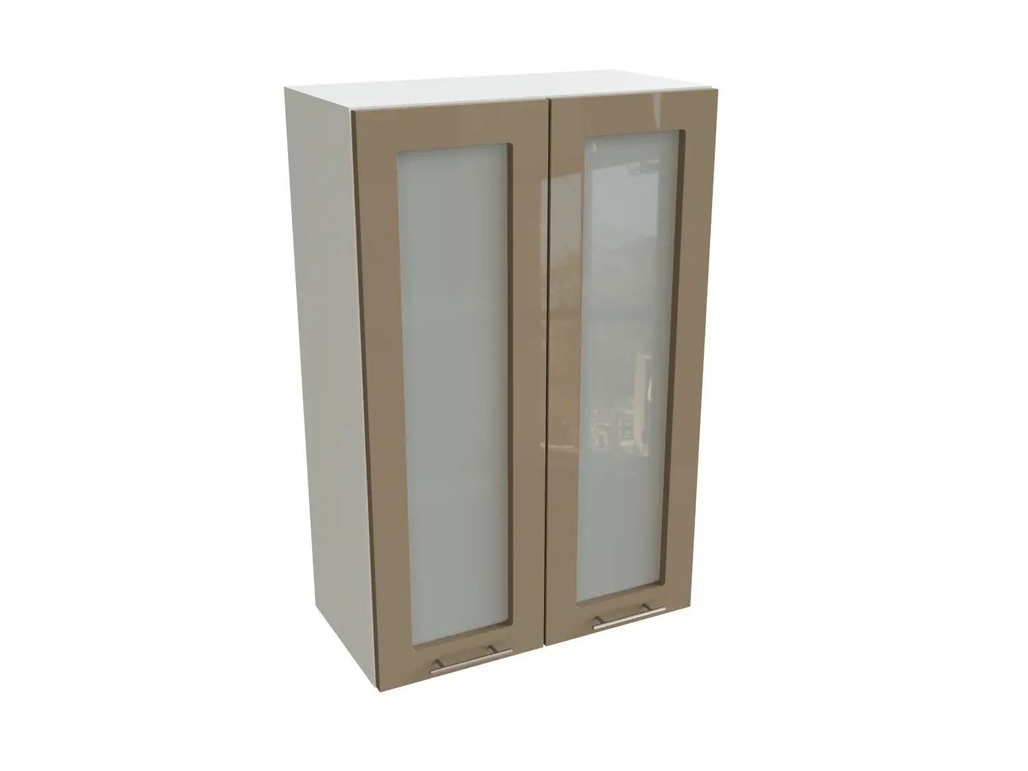 Изображение товара Навесной шкаф МС Валерия 2 дверцы со стеклом 60x92x31.80 см фасад капучино МДФ каркас белый ЛДСП Сурская мебель