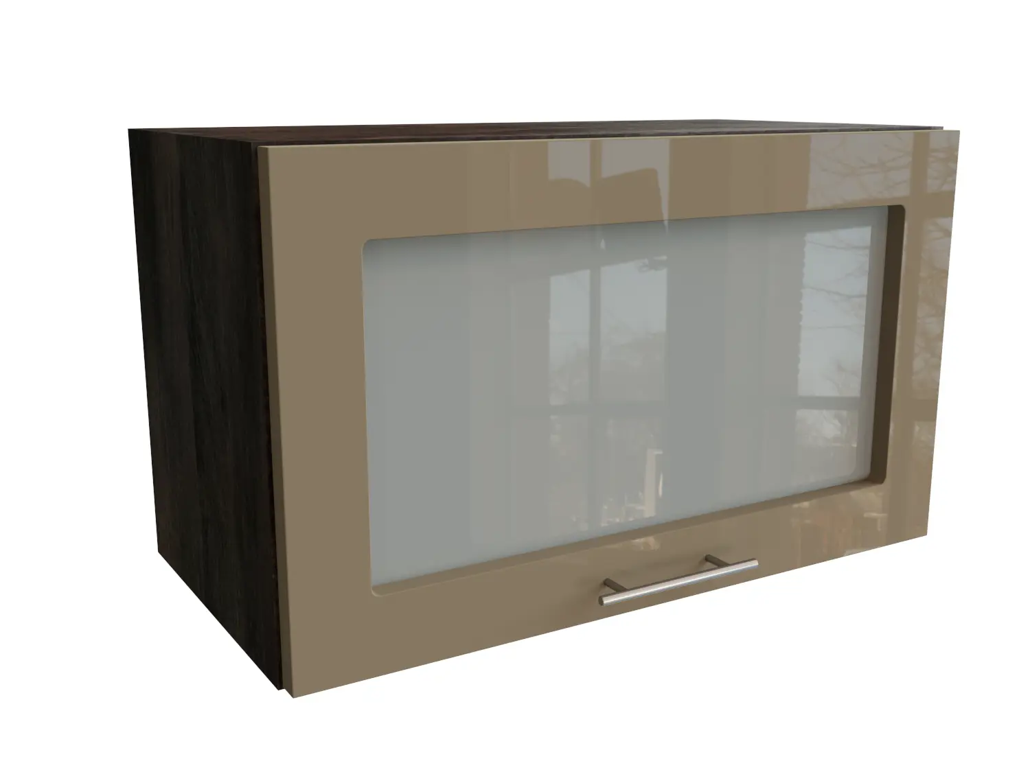 Изображение товара Навесной шкаф МС Валерия верхний горизонтальный со стеклом 60x35.80x31.80 см фасад капучино МДФ каркас дуб ЛДСП Сурская мебель
