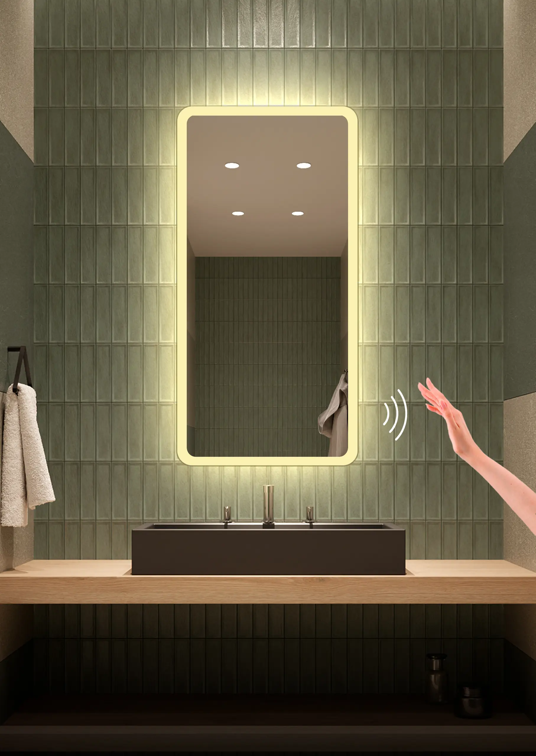 Изображение товара Зеркало для ванной Alfa mirrors включение на взмах руки антизапотевание Di-49AVzt с подсветкой 40x90см