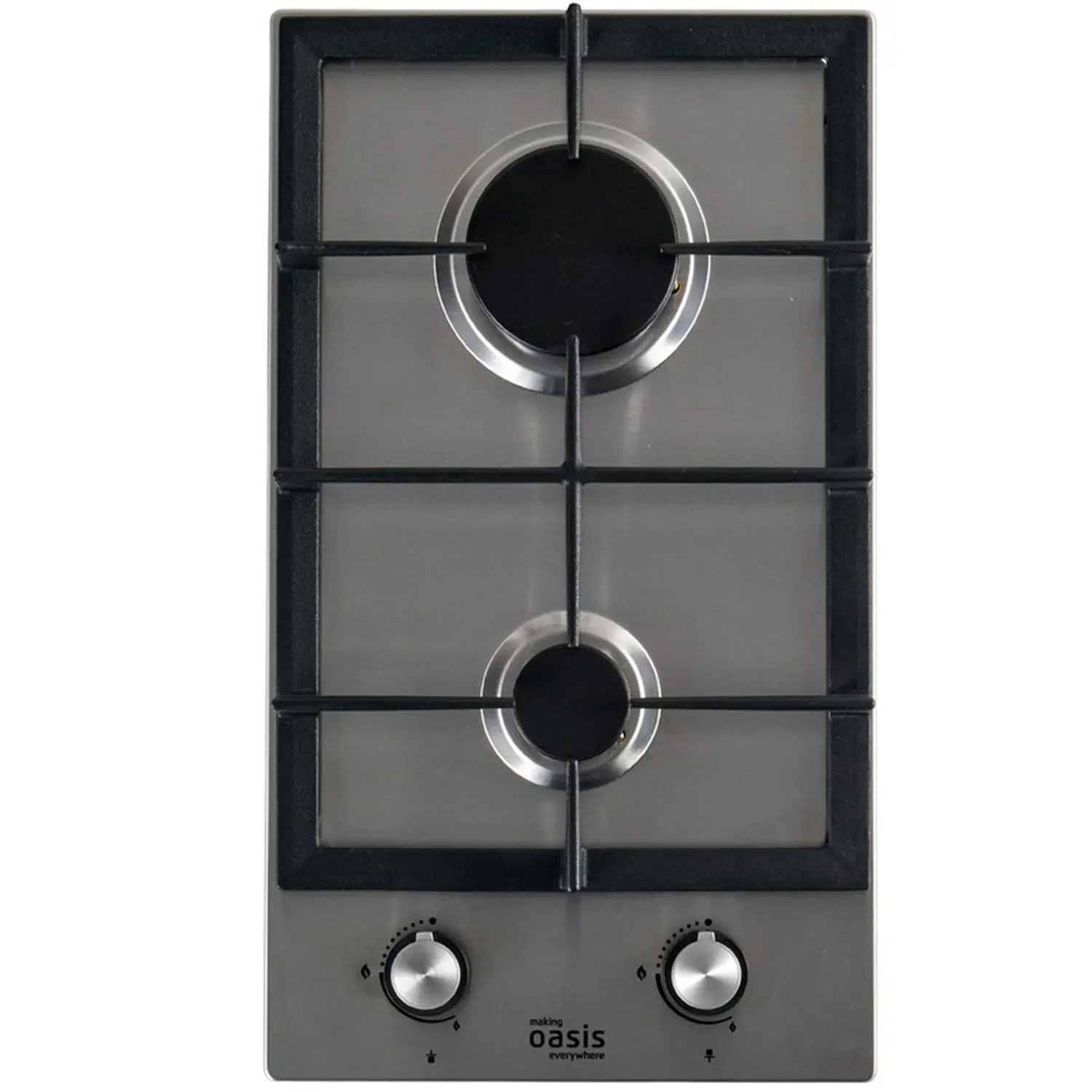 Изображение товара Встраиваемая газовая варочная панель Oasis P-Mend 29 см 2 конфорки цвет нержавеющая сталь