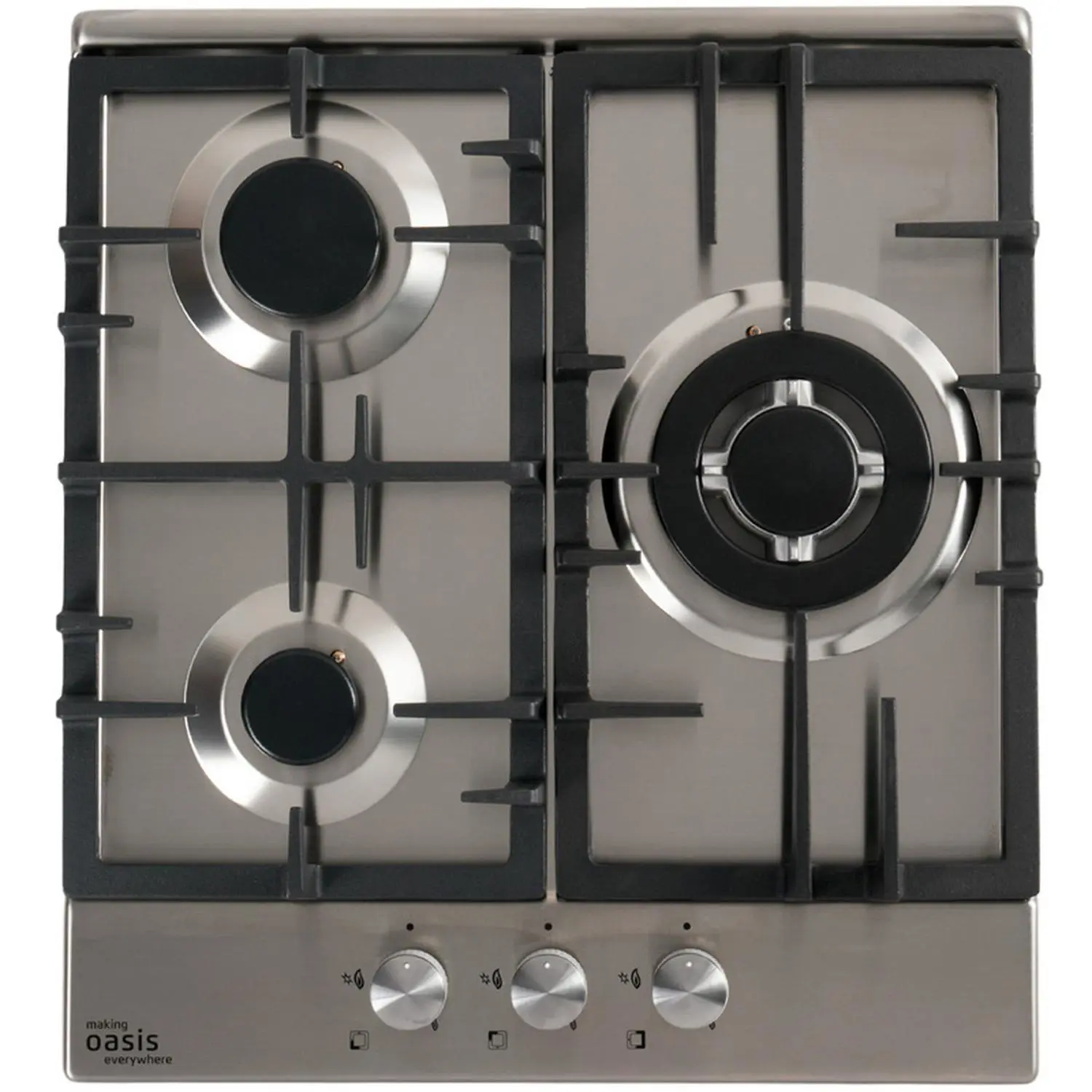 Изображение товара Встраиваемая газовая варочная панель Oasis P-3Sbm 46 см 3 конфорки цвет нержавеющая сталь