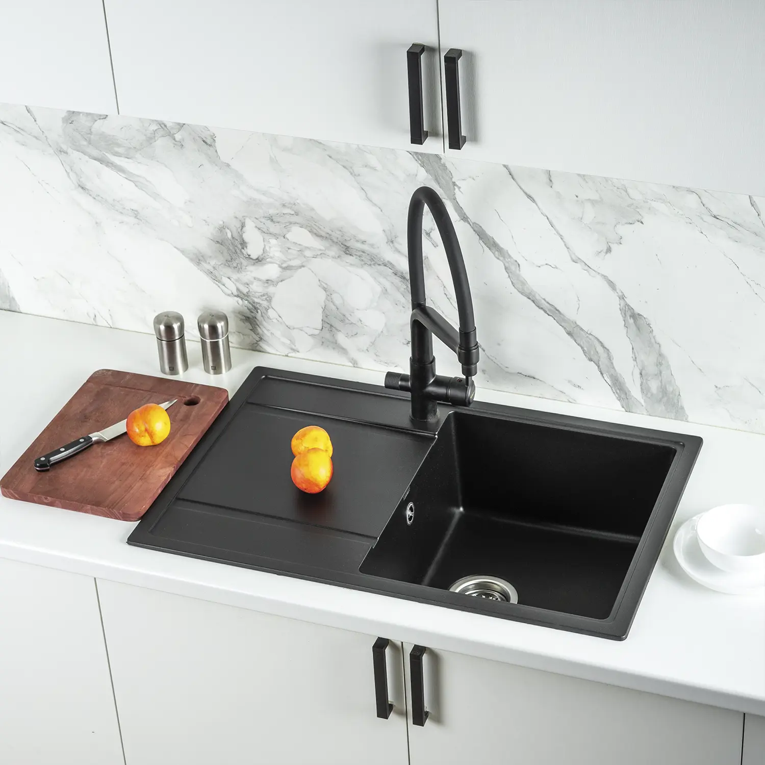 Изображение товара Мойка кухонная из искусственного камня Wisent MW780-25 оникс 770x500 мм