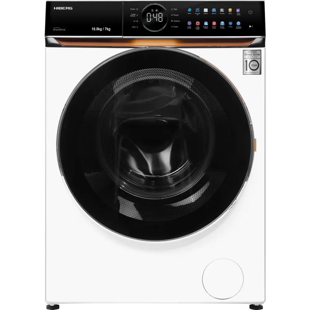 Изображение товара Стиральная машина с сушкой Hiberg I-ddq10 10 кг белая с инвертором и функциями стерилизации