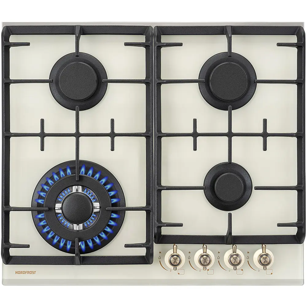 Изображение товара Газовая варочная панель NORDFROST HM 6042 RY 4 конфорки бежевое стекло ретро дизайн