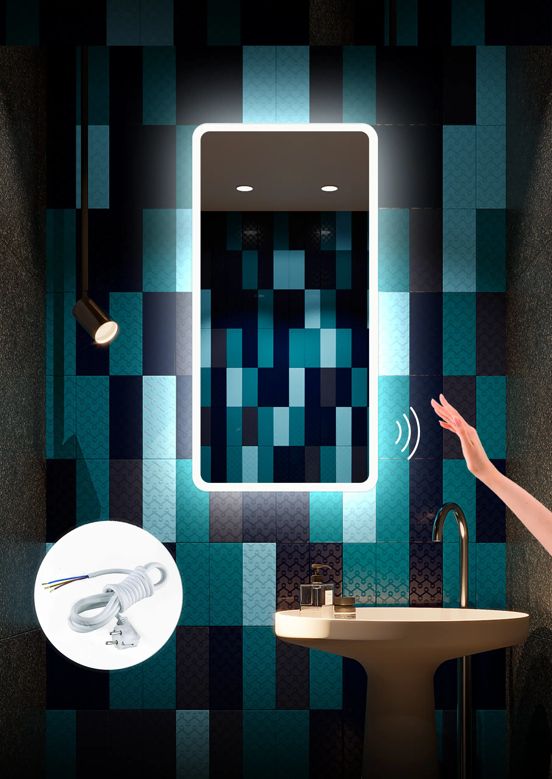 Изображение товара Зеркало для ванной Alfa mirrors Включение на взмах руки Di-49VzVh с подсветкой 40x90см