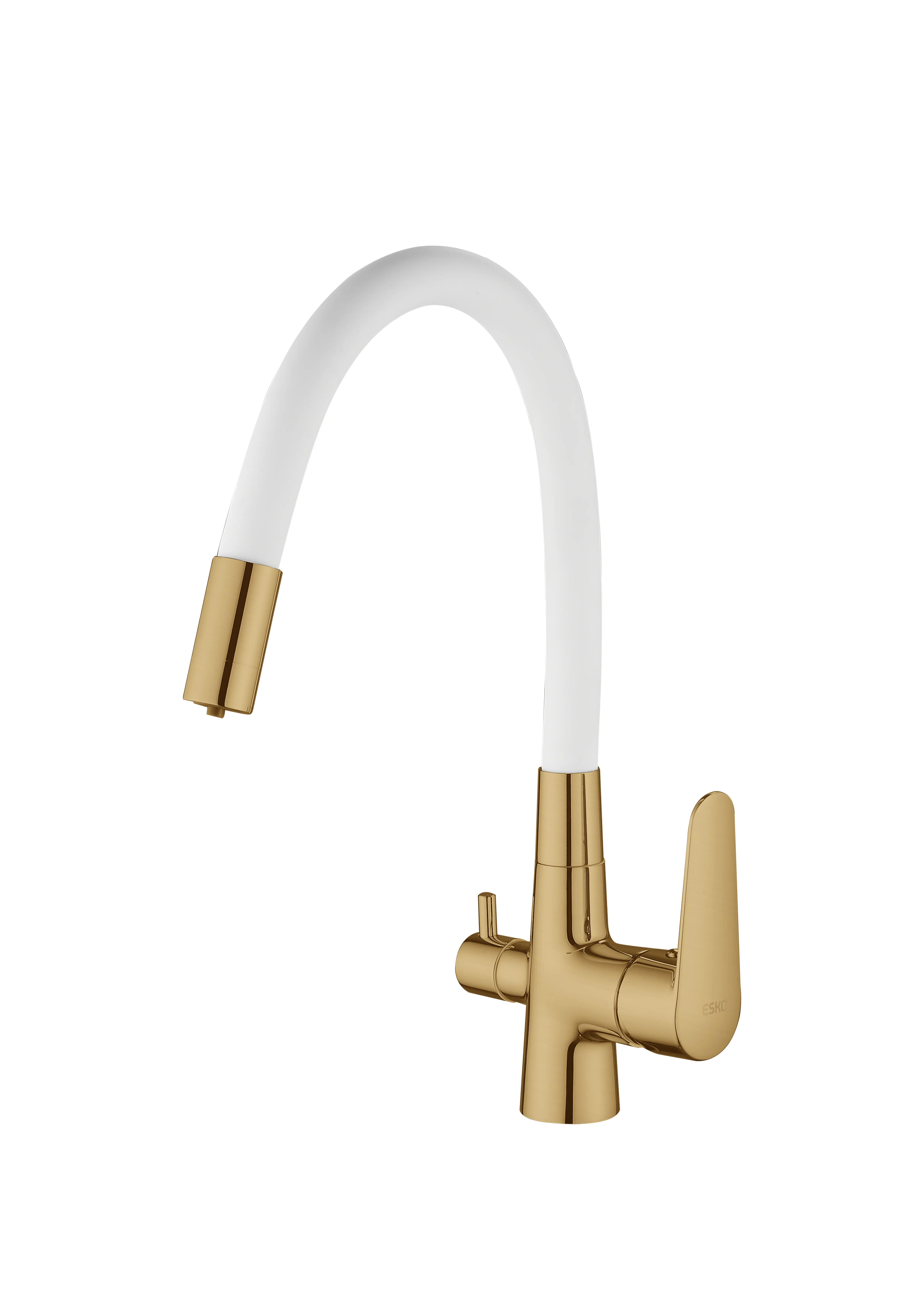 Изображение товара Смеситель для кухни Esko Cl03Gw с подключением к фильтру гибкий излив 25 см цвет белый, золото