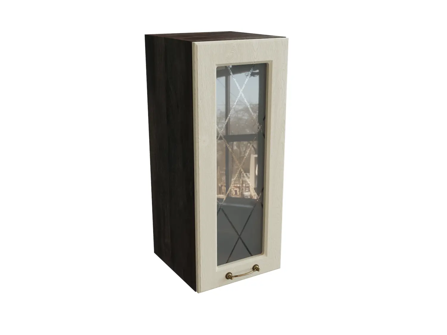 Изображение товара Навесной шкаф МС Ницца 1 дверь со стеклом 30x71.60x31.80 см фасад кремовый МДФ каркас белый ЛДСП Сурская Мебель