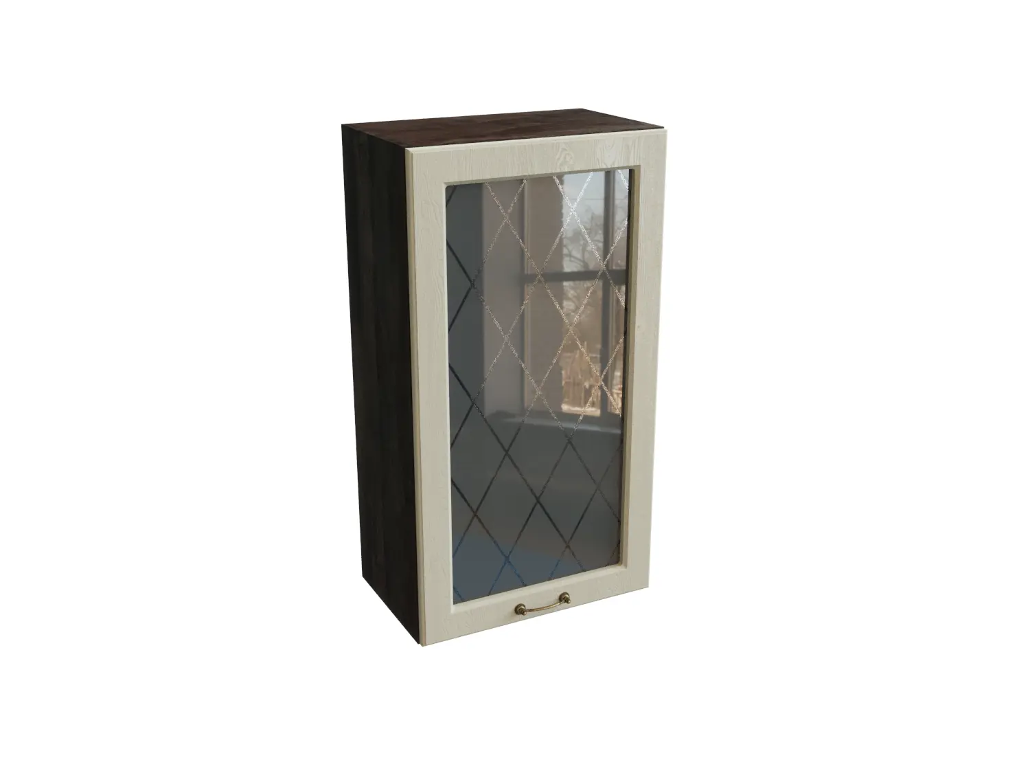 Изображение товара Навесной шкаф МС Ницца 1 дверь со стеклом 50x92x31.80 см фасад кремовый МДФ каркас белый ЛДСП Сурская Мебель